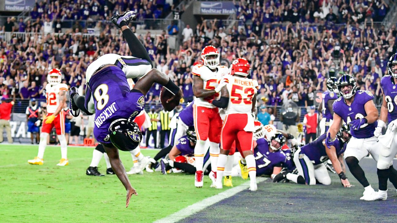 Lamar Jackson Baltimore Ravens Unsigned Touchdown Flip Photograph