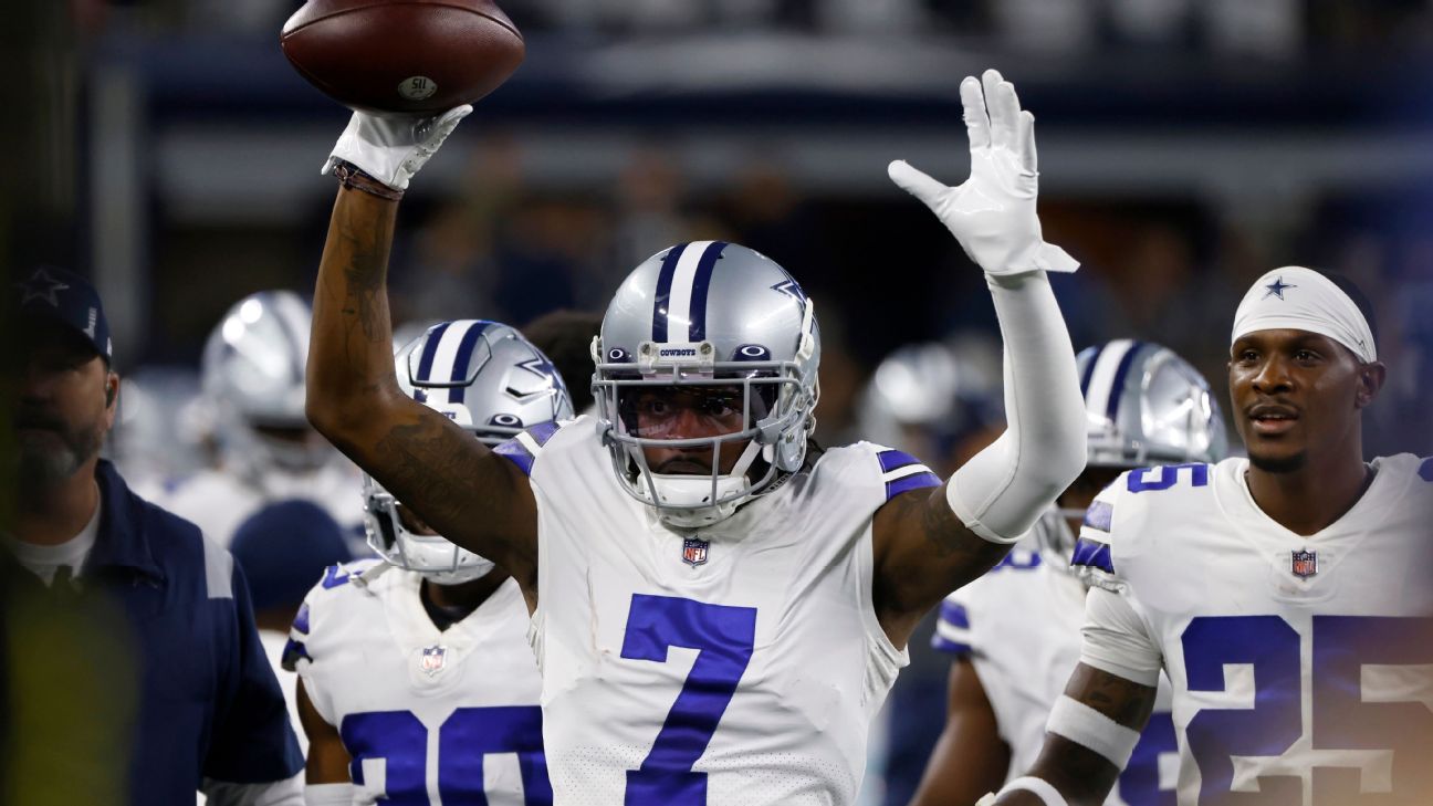 Dallas Cowboys cornerback Trevon Diggs (27) defends during an NFL football  game against the Arizona Cardinals, Monday, Oct. 19, 2020, in Arlington,  Texas. Arizona won 38-10. (AP Photo/Brandon Wade Stock Photo - Alamy