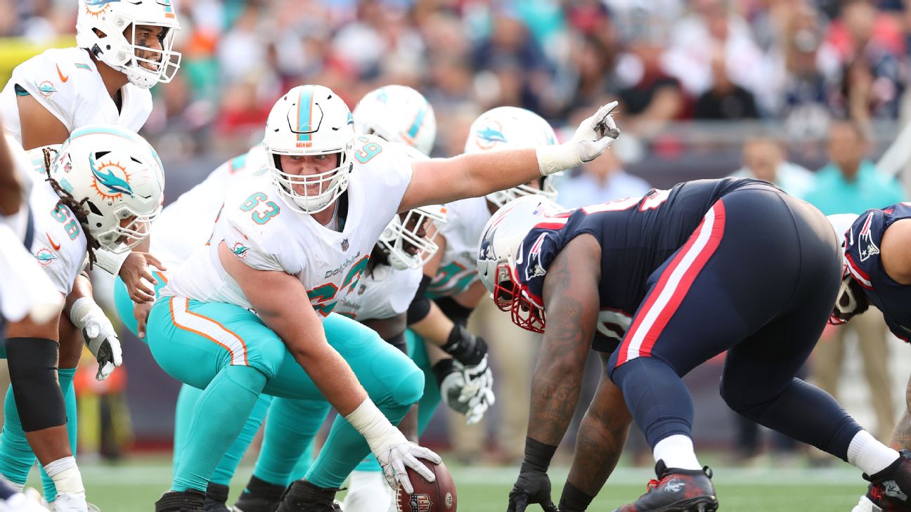 Miami Dolphins center Michael Deiter out Sunday with foot, quad