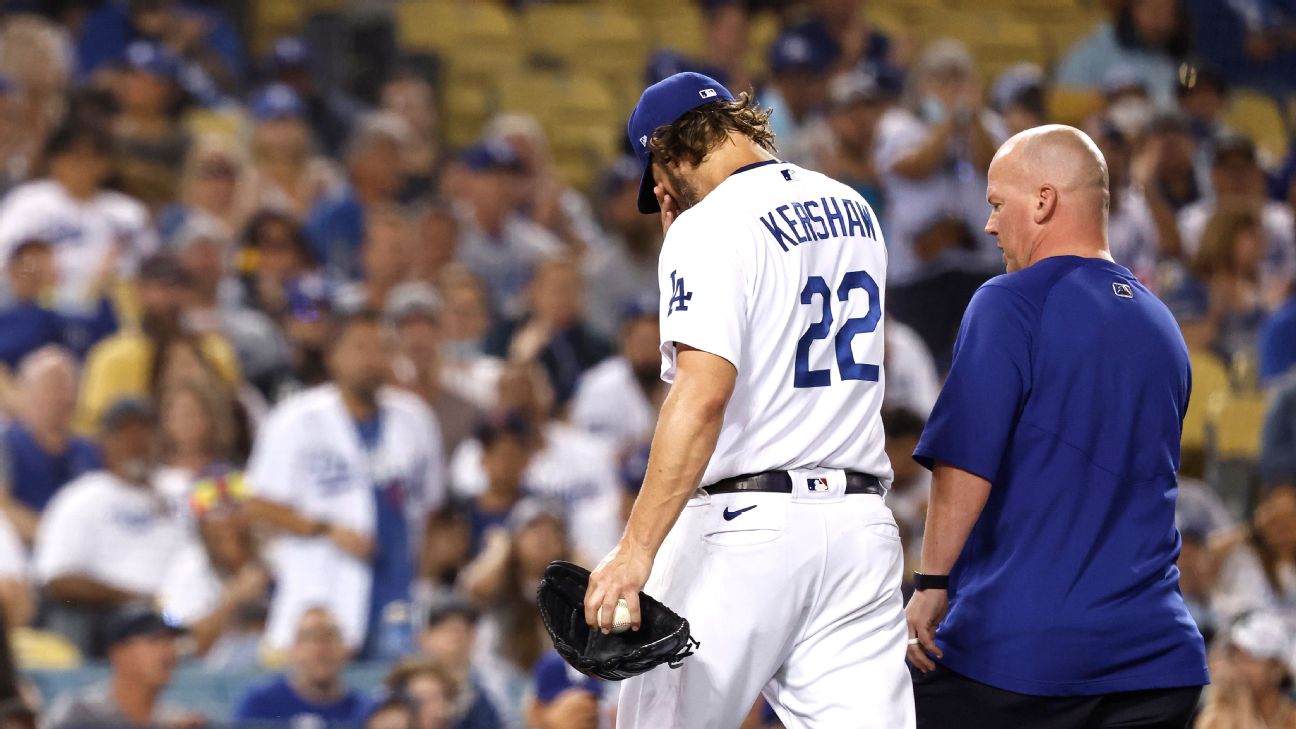 Los Angeles Dodgers' Clayton Kershaw exits with left forearm discomfort