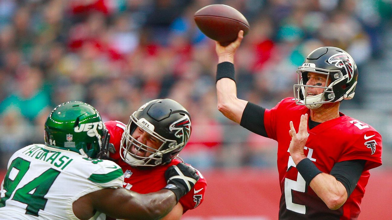 Atlanta Falcons quarterback Matt Ryan looks to pass against the