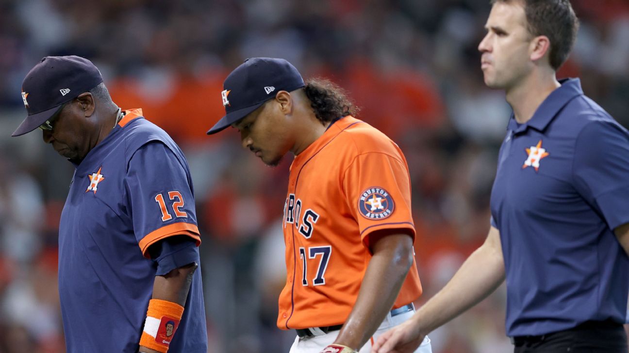 Astros' Luis Garcia exits start with right elbow discomfort
