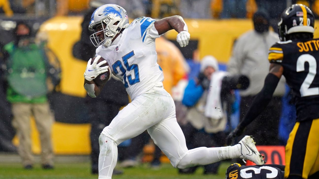 Detroit Lions running back Jermar Jefferson nearly breaks into clear on  27-yard burst