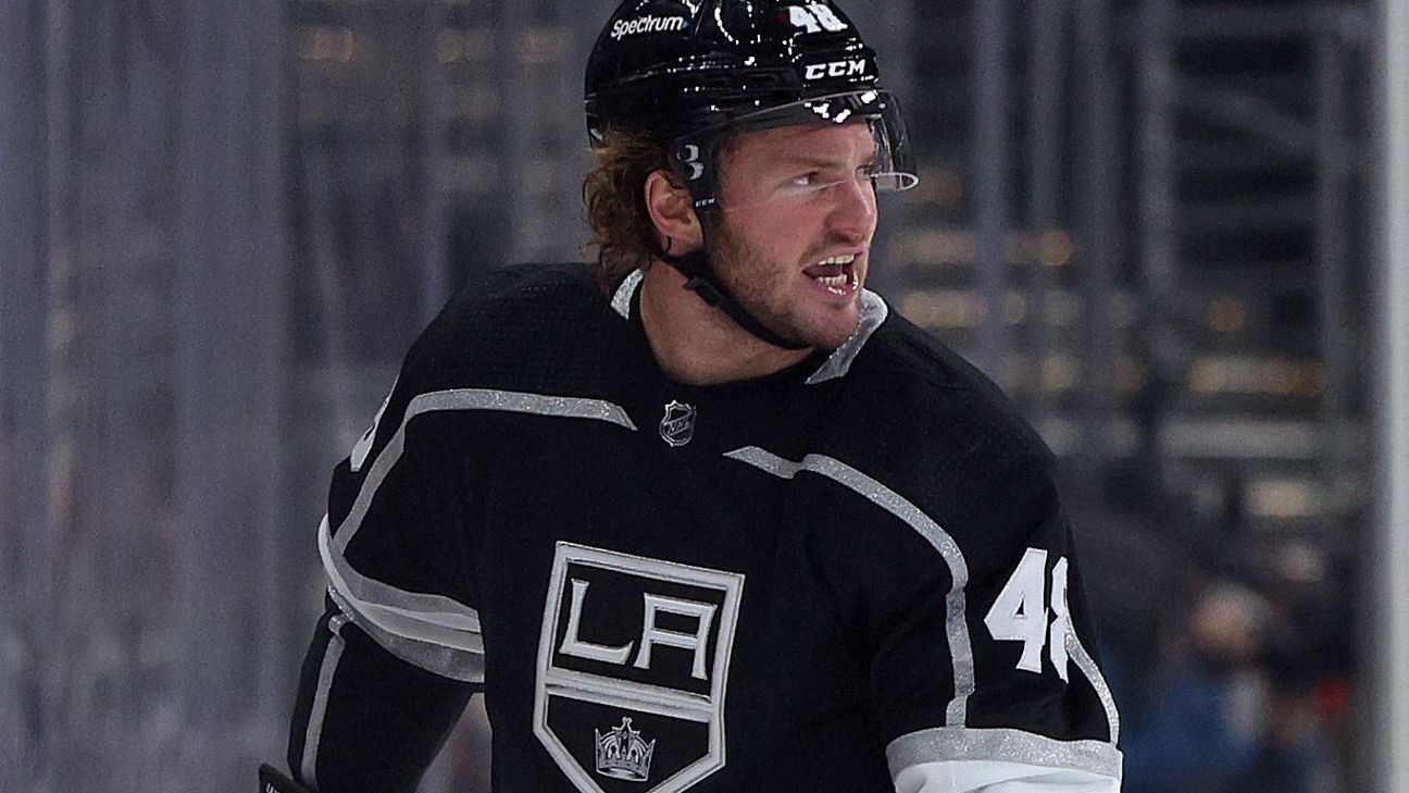 Los Angeles Kings left wing Brendan Lemieux (48) skates with the