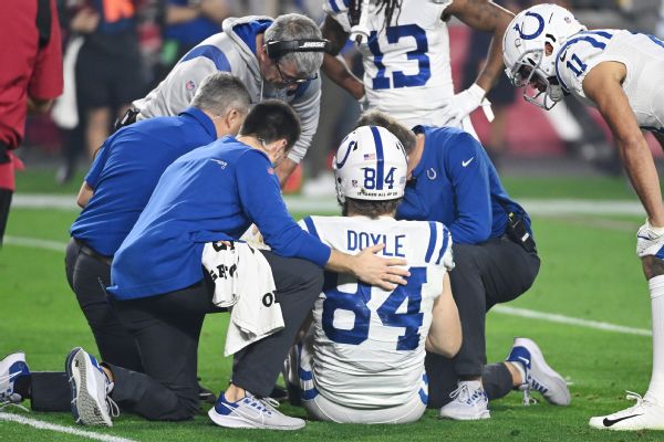 Colts TE Doyle exits with knee, ankle injuries