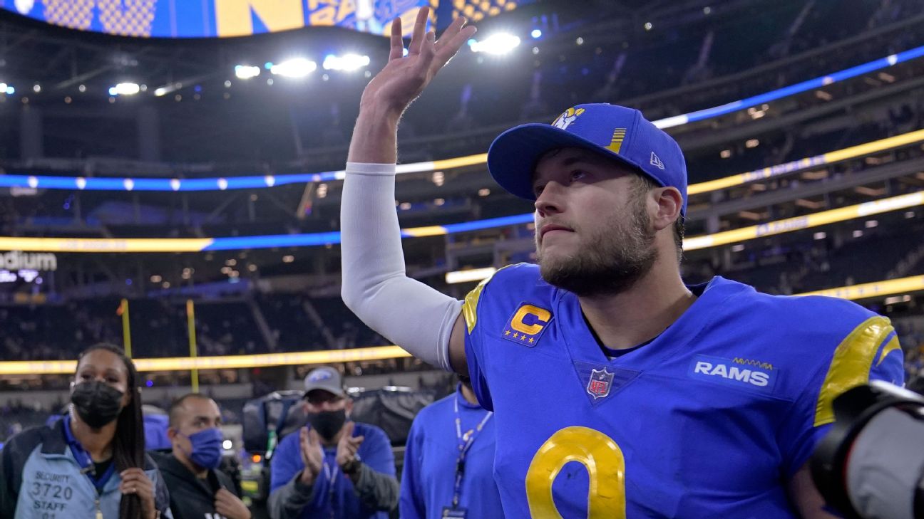 Quarterback (9) Matthew Stafford of the Los Angeles Rams passes the ball  against the Arizona Cardinals in an NFL football game, Monday, Dec. 13,  2021, in Glendale, AZ. The Rams defeated the