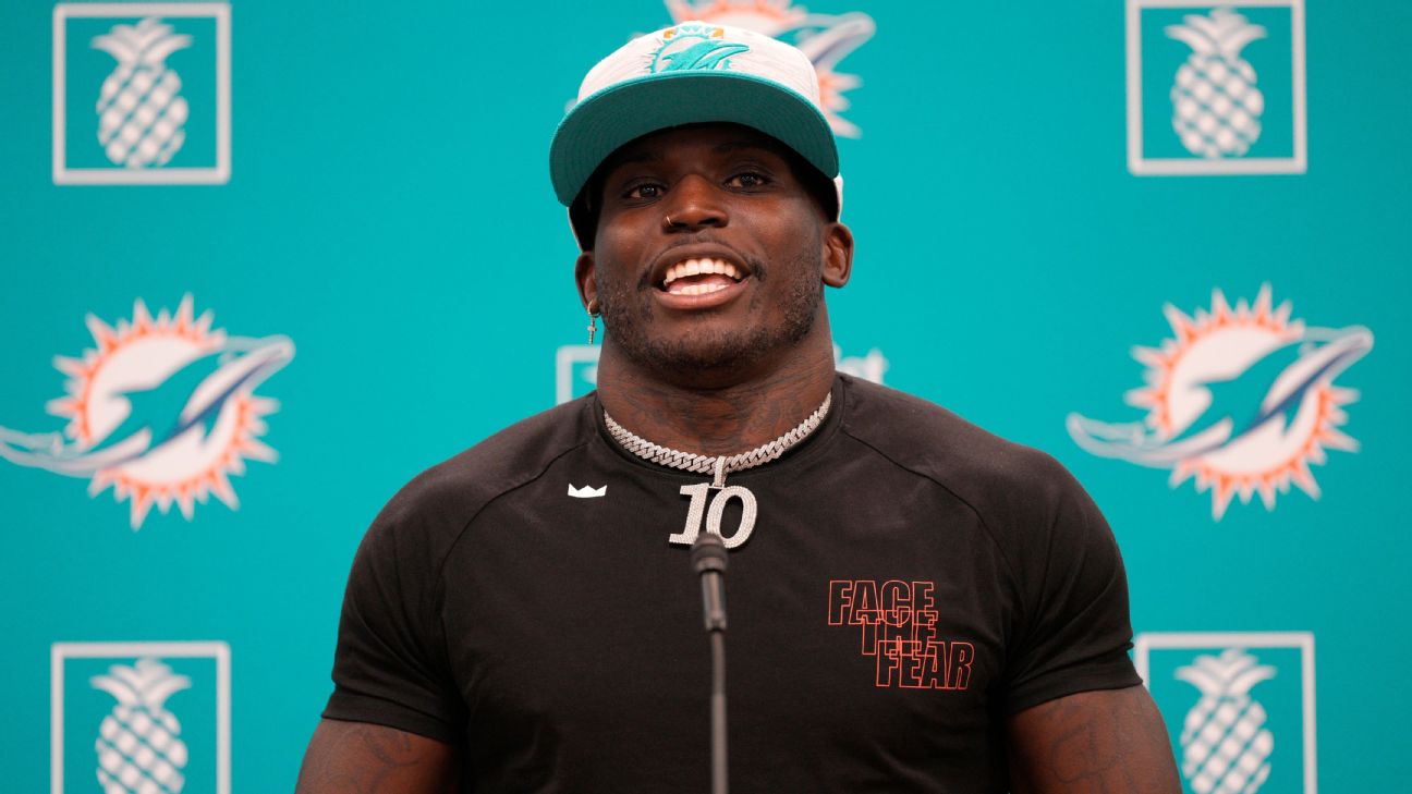 Tyreek Hill joins Miami Dolphins on $120m deal after trade from KC