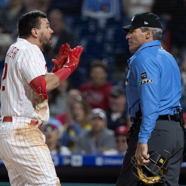 Irate Schwarber ejected from Phillies' shutout loss