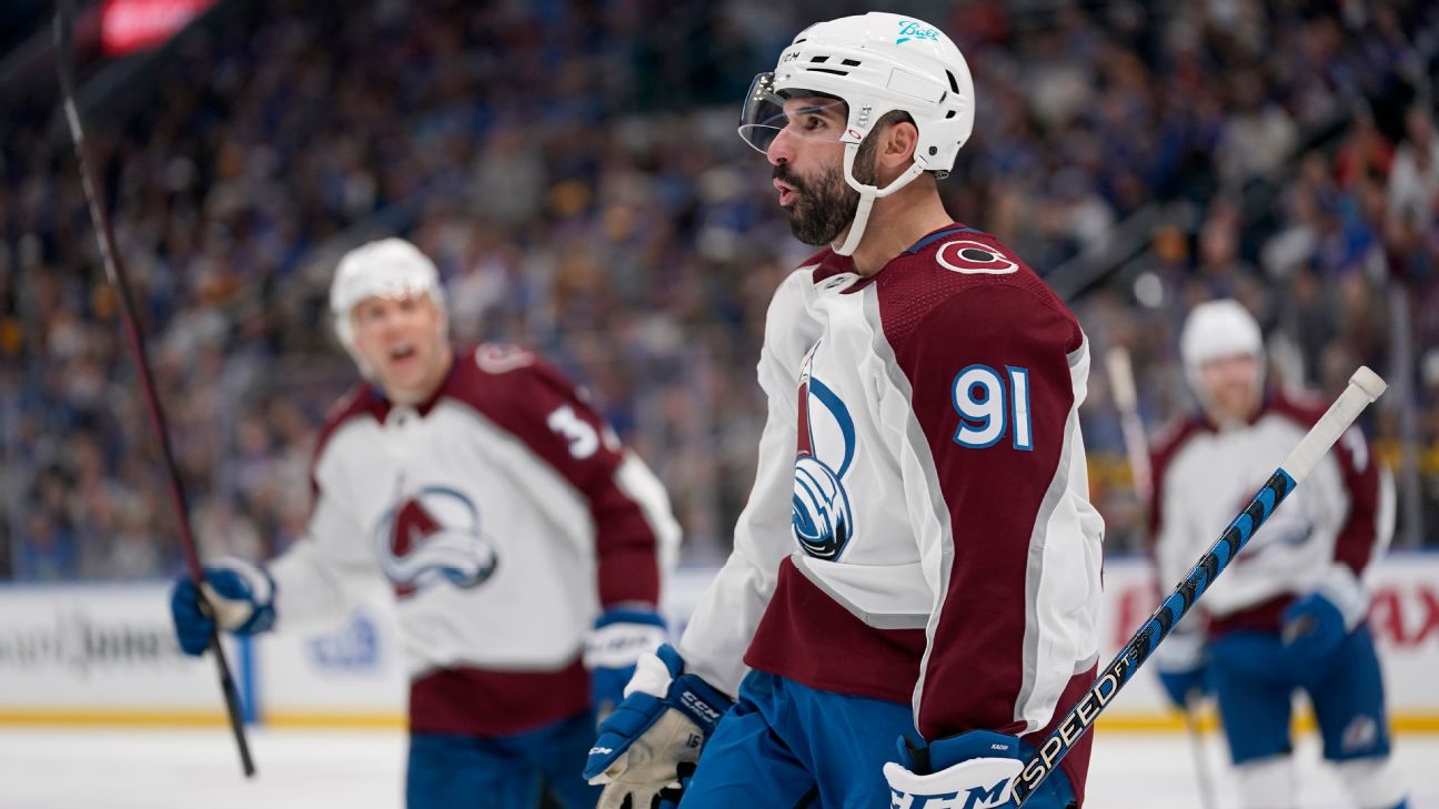 Colorado Avalanche center Nazem Kadri (91) during the first period of an  NHL hockey game against the New Jersey Devils, Saturday, Jan. 4, 2020, in  Newark, N.J. (AP Photo/Kathy Willens Stock Photo - Alamy