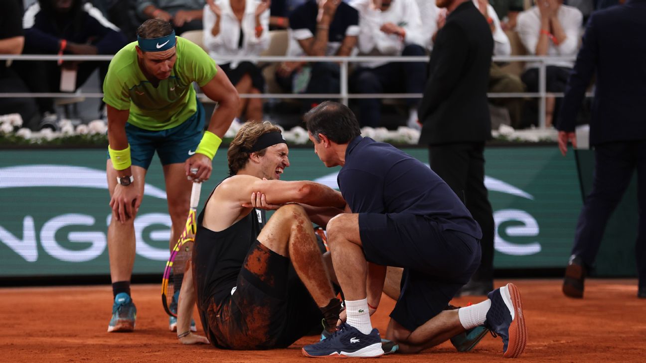 Rafael Nadal reaches French Open final to face Casper Ruud after Alexander Zverev retires with ankle injury