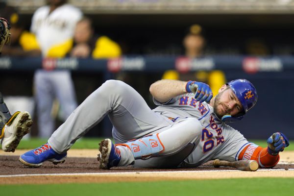 Mets' Alonso exits game after being hit by pitch