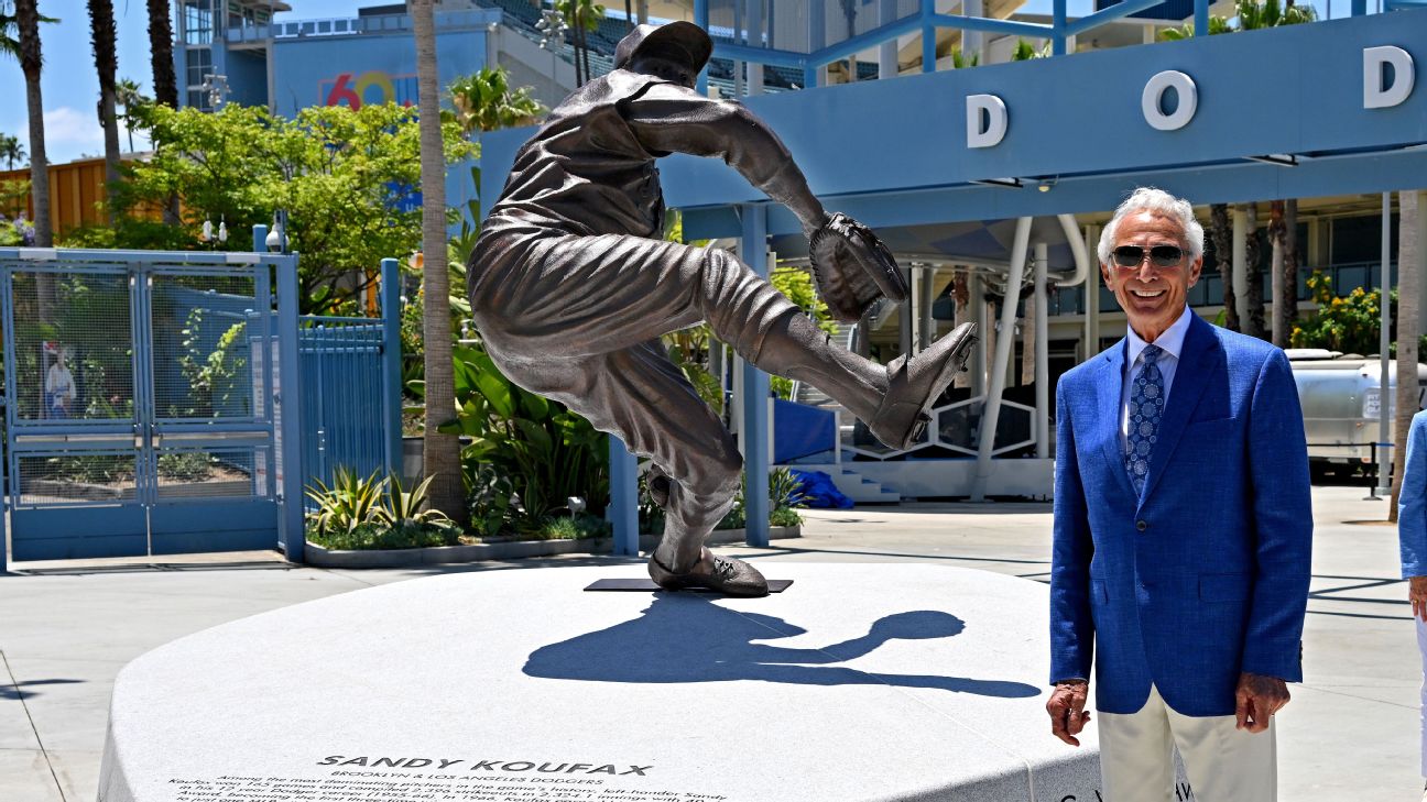 Los Angeles Dodgers Unveil Sandy Koufax Statue Outside Stadium Abc30