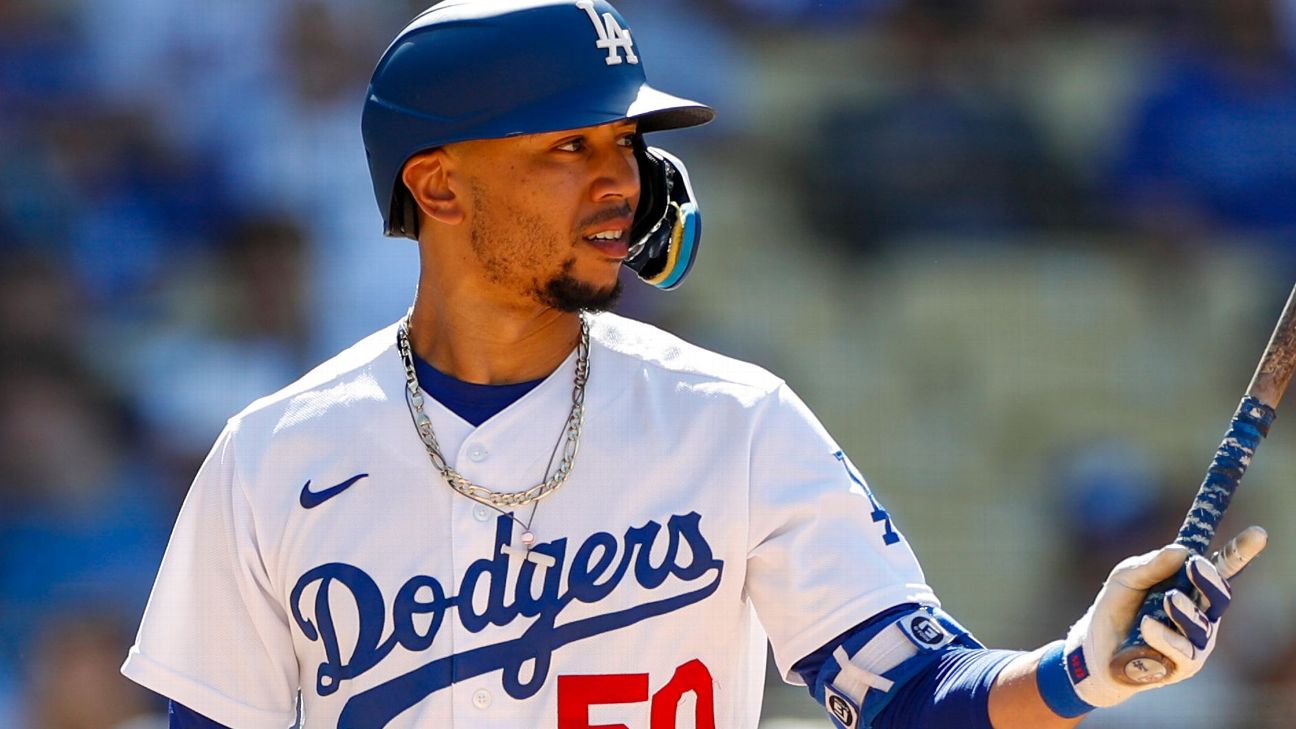 Mookie Betts of the Los Angeles Dodgers poses for a photo with