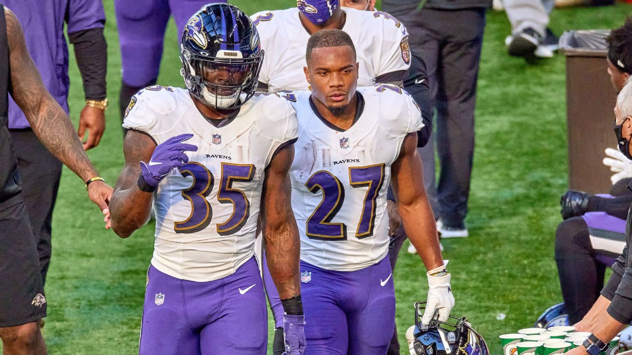 Ravens RB Gus Edwards, CB Marcus Peters may have torn ACLs