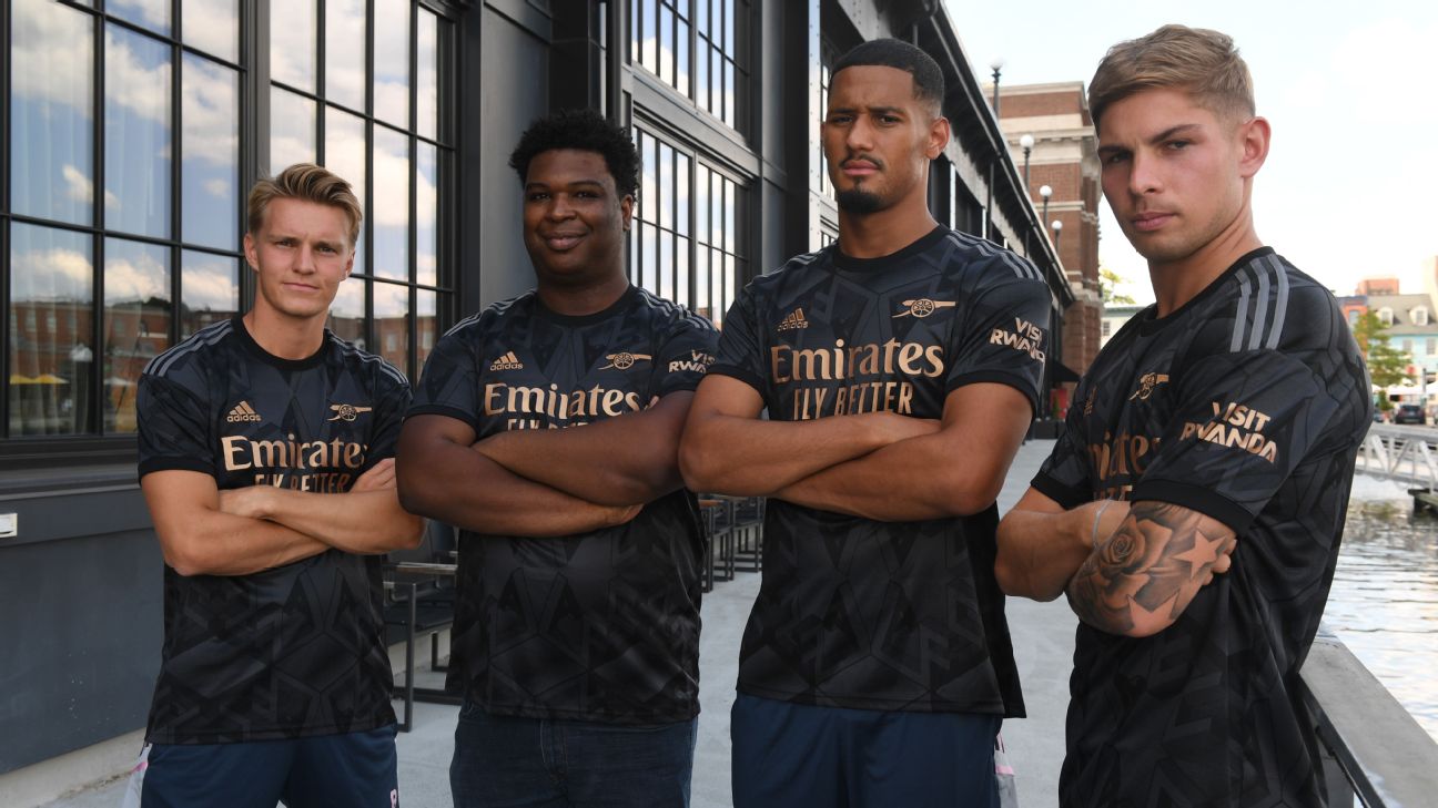 Arsenal unveil new black away kit with activist Aston Mack: 'The badge is  what gave me the strength to be out there'