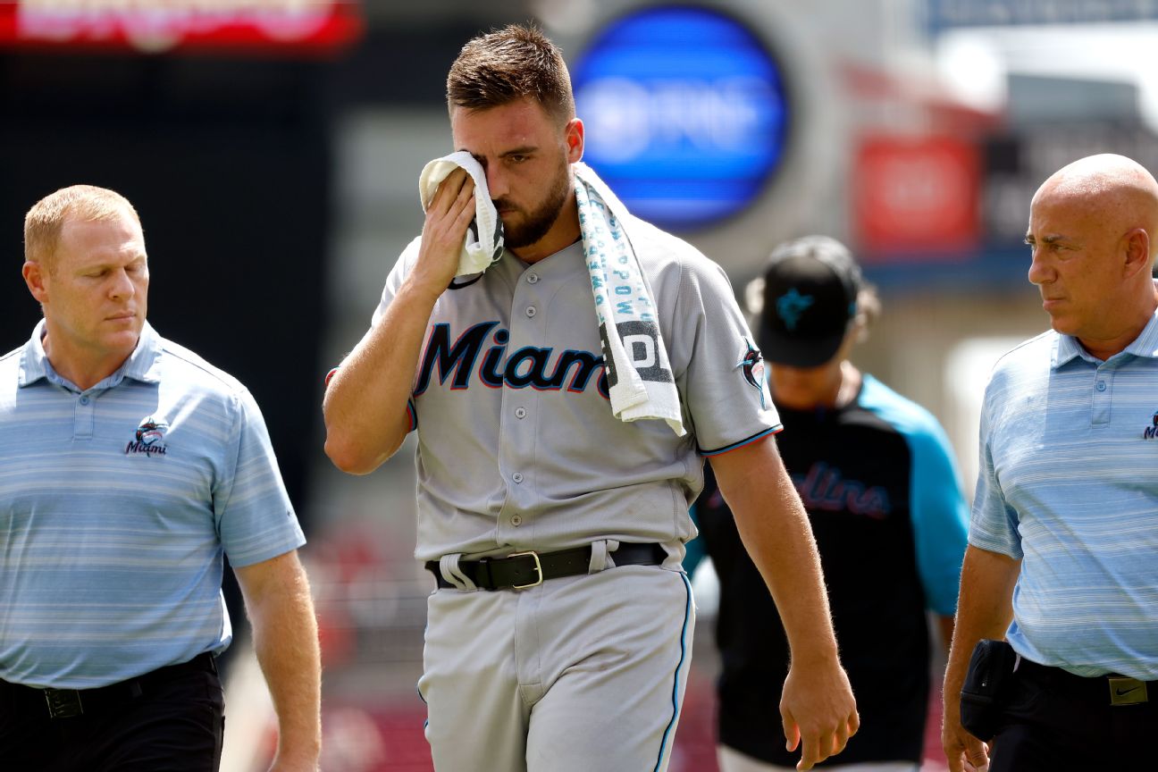 Marlins' Castano hit in head by 104 mph liner