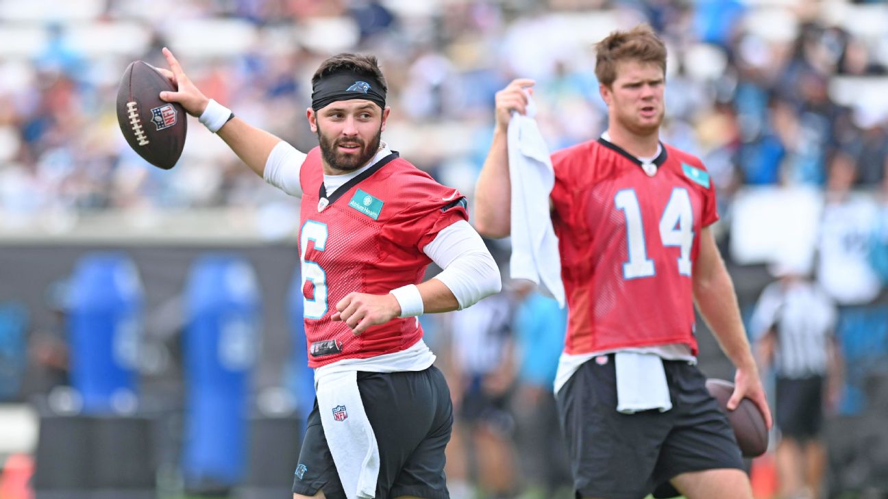 Panthers QB battle between Baker Mayfield, Sam Darnold rages