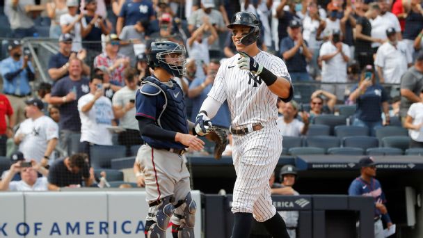 Aaron Judge hits his 54th homer against Twins in quest for 60-plus