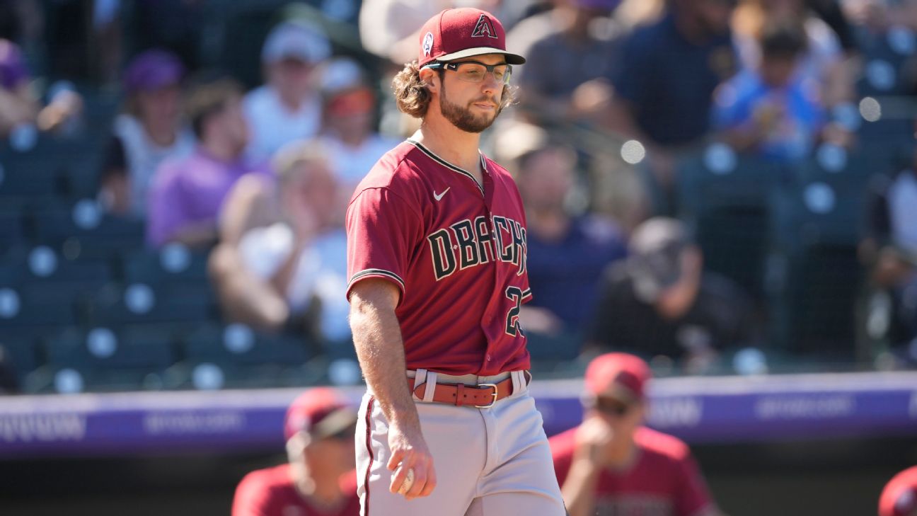 Zac Gallen Arizona Diamondbacks Unsigned White Jersey Pitching Above Photograph