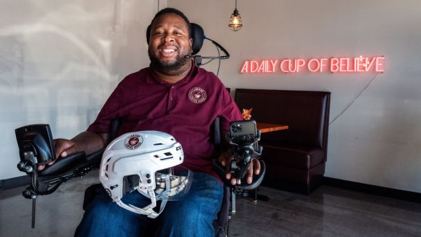 New Jersey Devils and former Rutgers football player Eric LeGrand partner on helmet advertisement