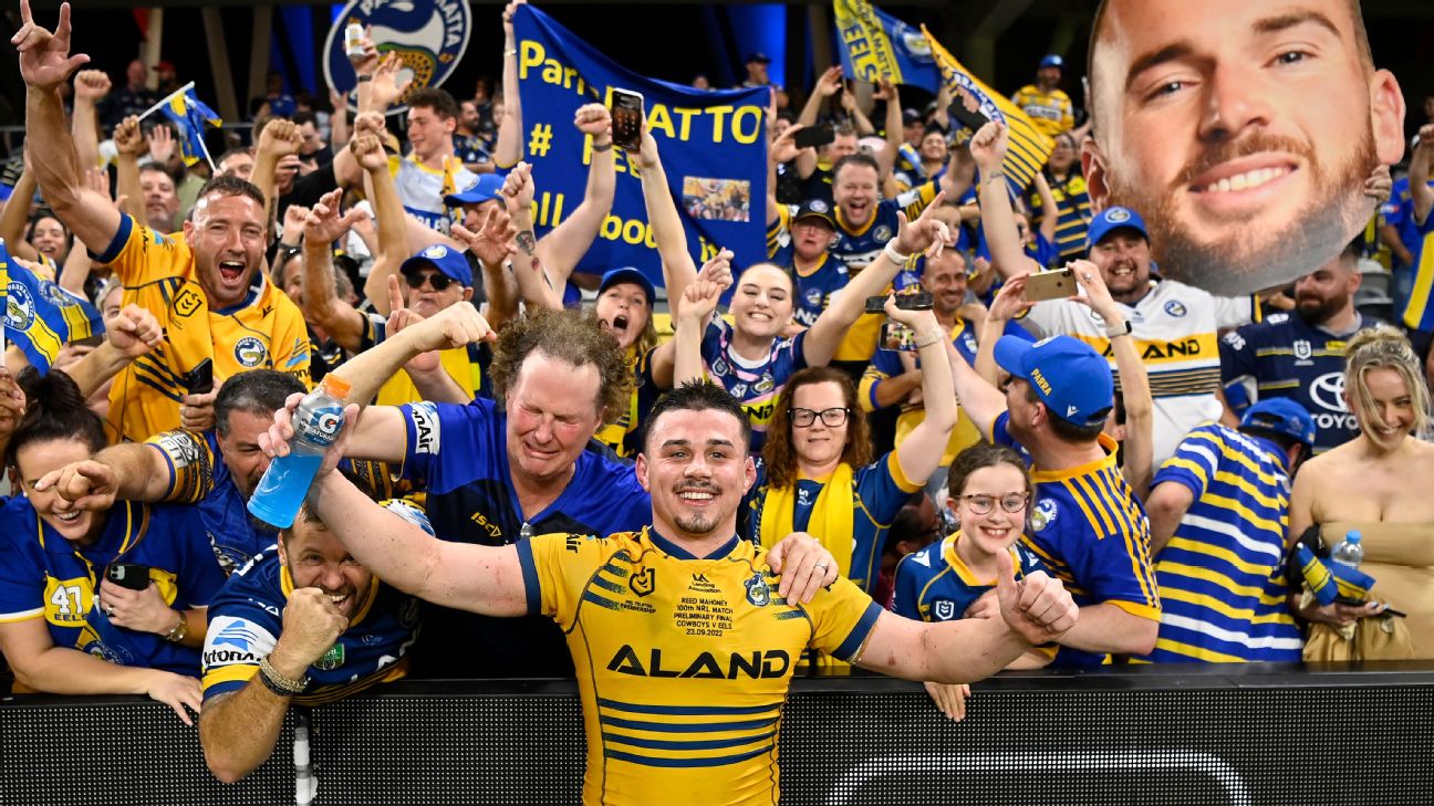 Fallen Eels star Jarryd Hayne celebrates Parramatta's grand final