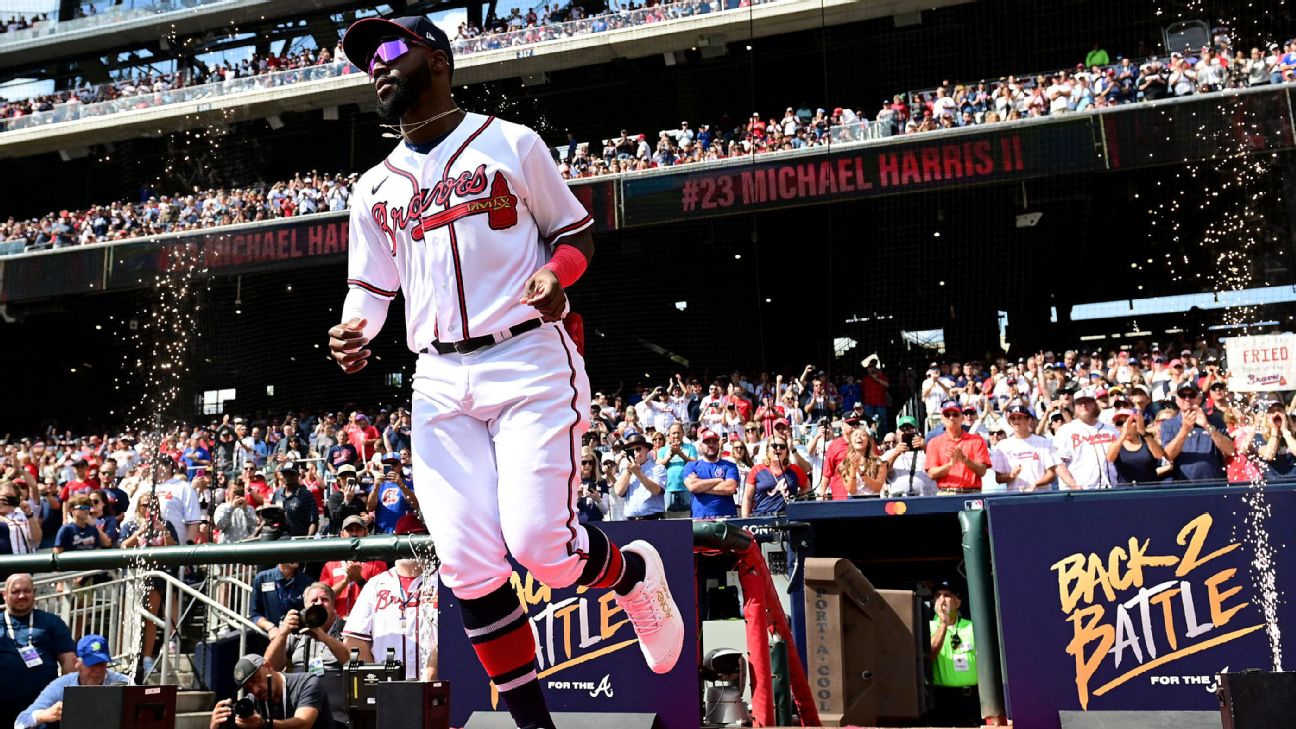 Atlanta, United States. 12th June, 2022. Atlanta Braves center fielder  Michael Harris II (23) waits for the pitch during a MLB regular season game  against the Pittsburgh Pirates, Sunday, June 12, 2022
