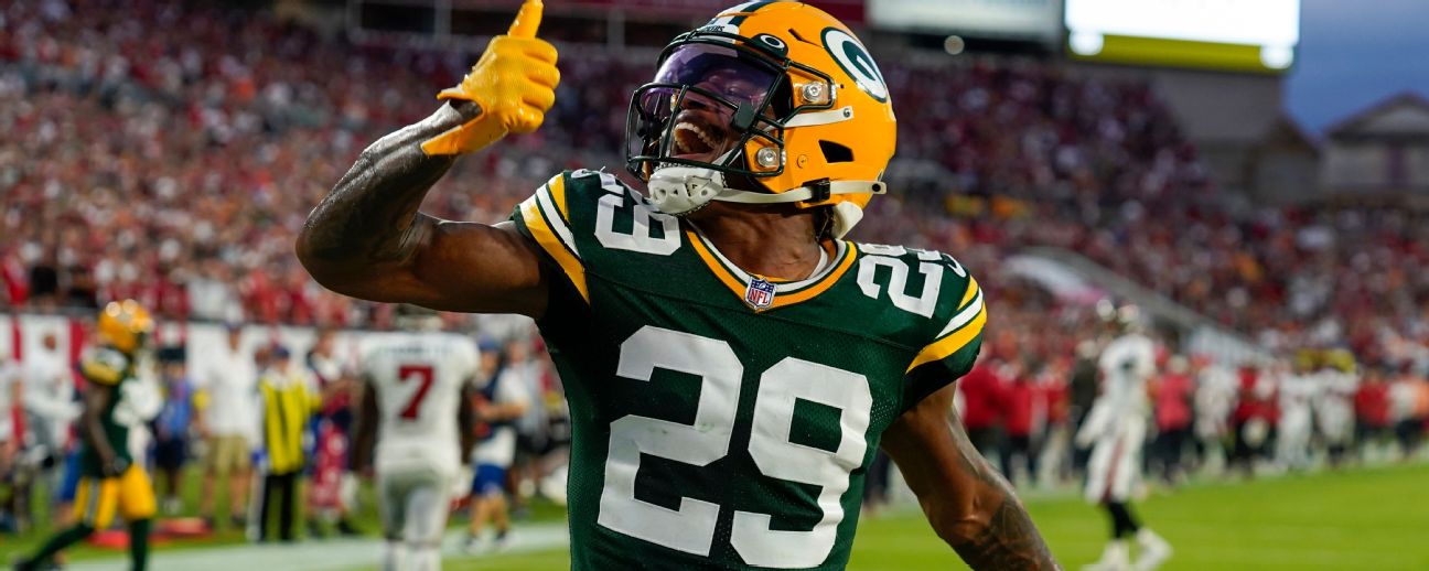 Packers' Rasul Douglas, number 29, is cornerback from West Virginia