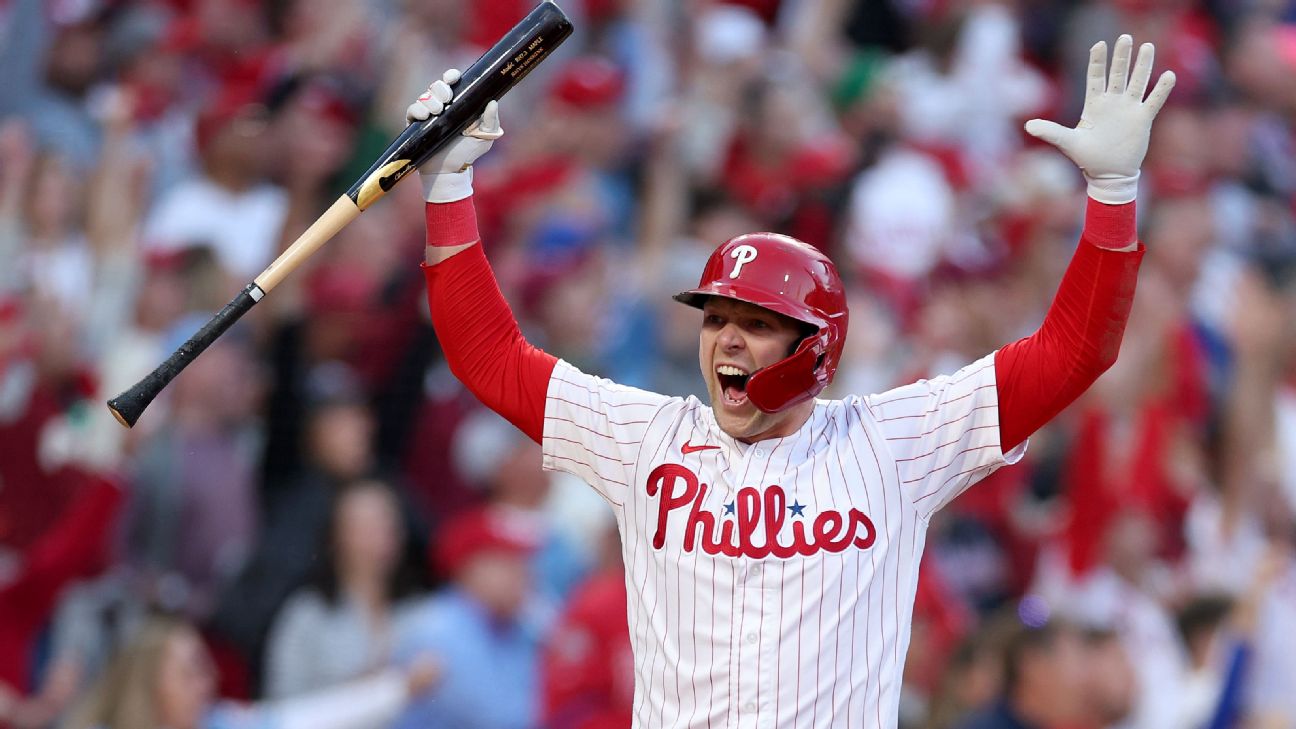 Rhys Hoskins celebrates Game 3 NLDS home run with bat spike - 6abc ...