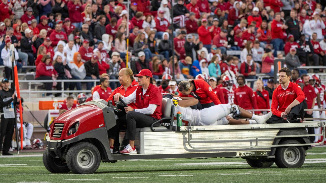 Taulia Tagovailoa injury: Maryland star QB carted off field vs. Indiana  after injuring leg in second half 