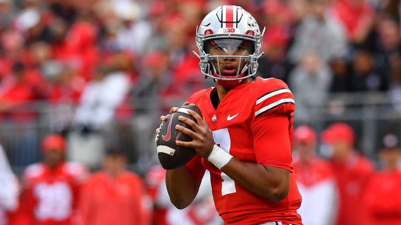 Quarterback C.J. Stroud of the Ohio State Buckeyes takes the field