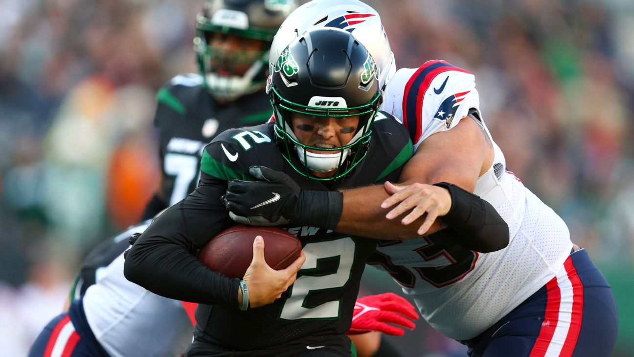 New England Patriots big win over NY Jets, 54-13. Zach Wilson injury