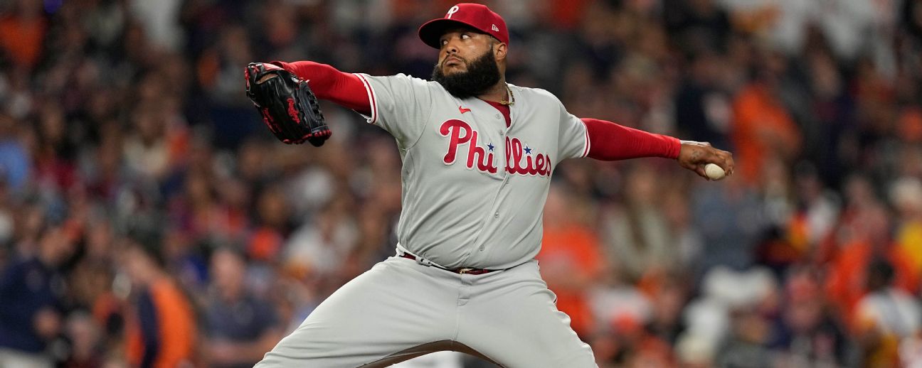 Philadelphia Phillies relief pitcher Jose Alvarado (46) in action during  the first baseball game of a