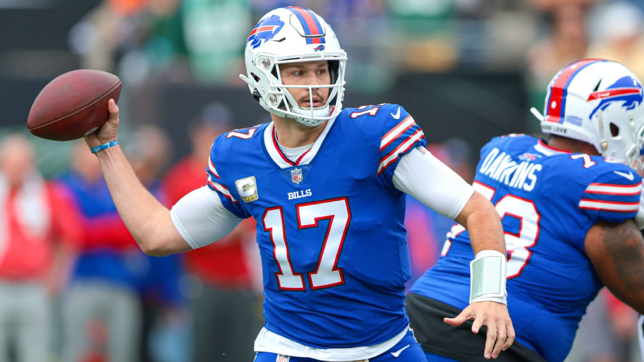 Bills QB Allen returns to practice, questionable for Sunday