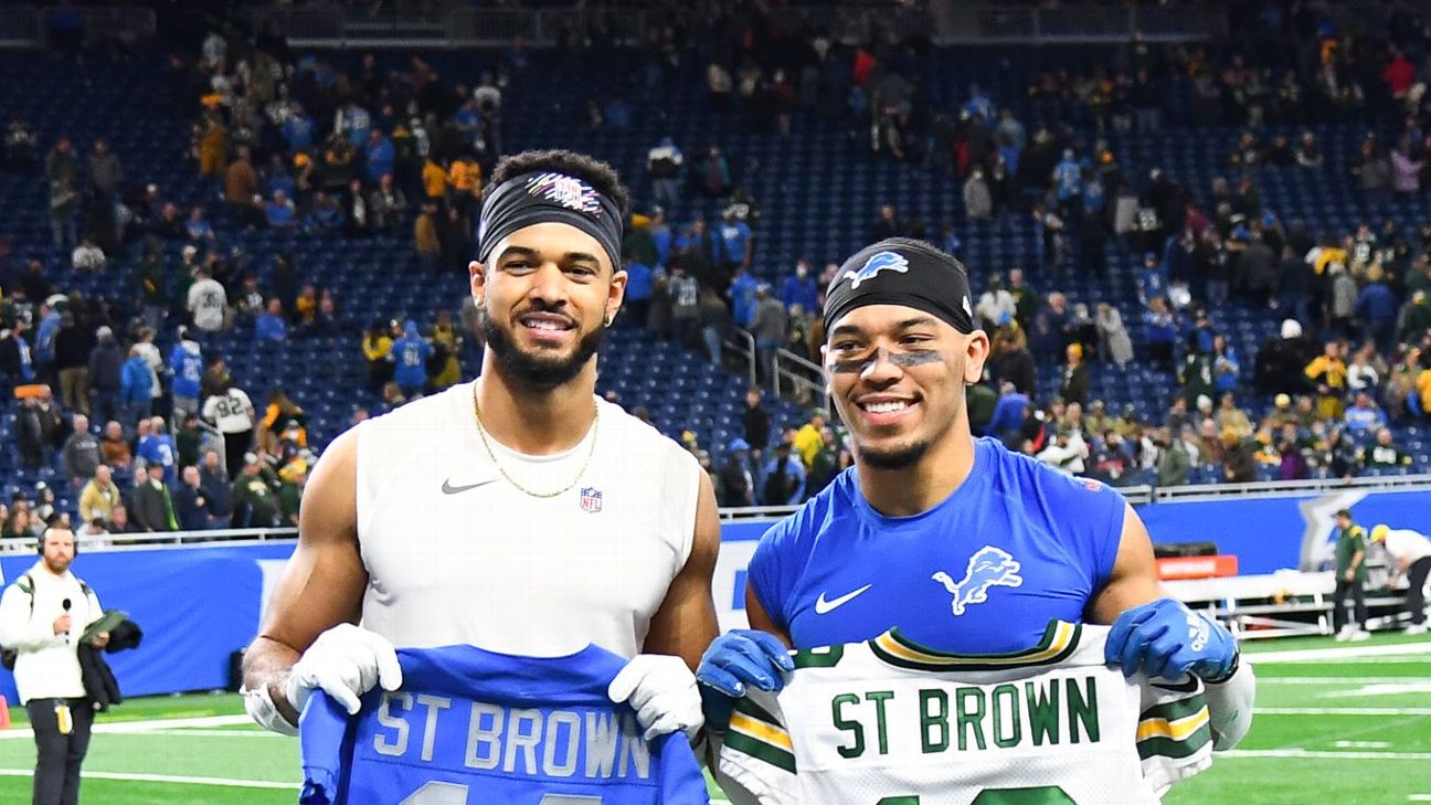 B/R Gridiron on X: Brothers Equanimeous (Packers WR) and Amon-Ra St. Brown  (Lions WR) are facing off today. Pops came ready with the jersey 