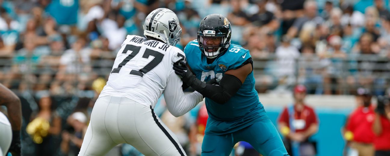 Jacksonville Jaguars defensive end Dawuane Smoot (91) works