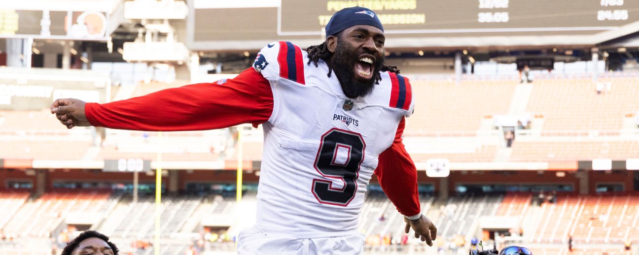 New England Patriots linebacker Josh Uche (55) rides the