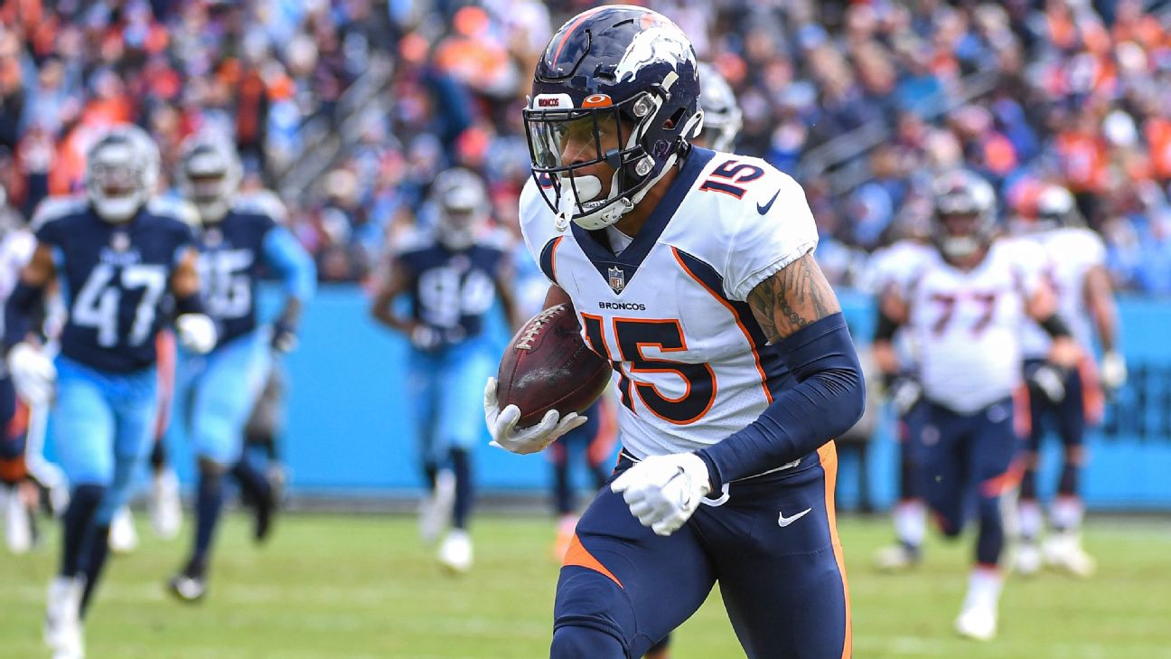 Denver Broncos wide receiver Jalen Virgil (15) plays against the Kansas  City Chiefs of an NFL football game Sunday, December 11, 2022, in Denver.  (AP Photo/Bart Young Stock Photo - Alamy