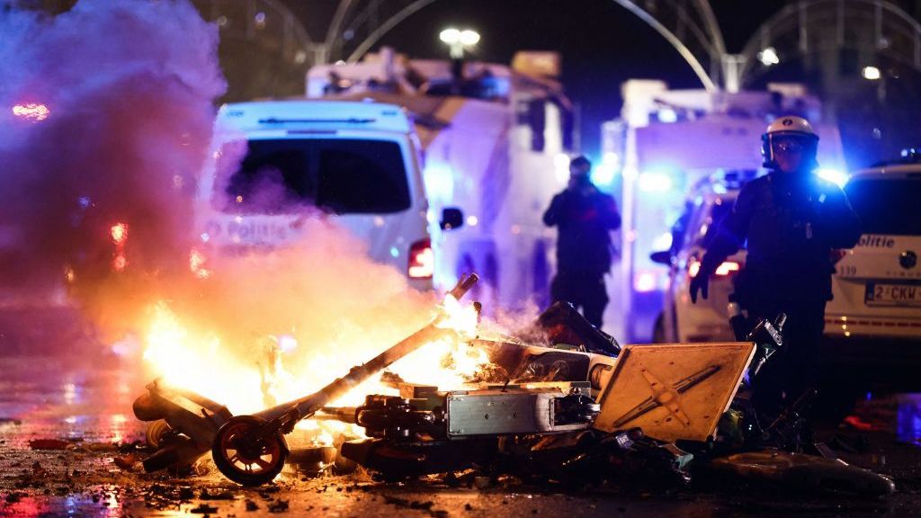 Riots in Brussels after Morocco beat Belgium