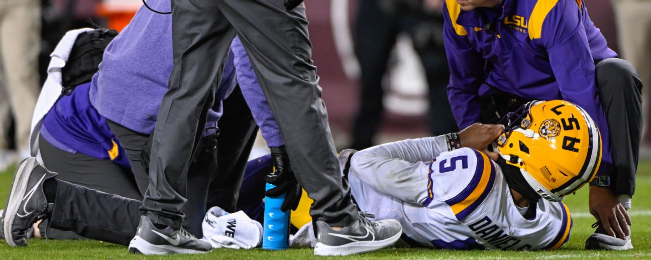 LSU QB Jayden Daniels in walking boot, but avoided serious ankle sprain - ESPN
