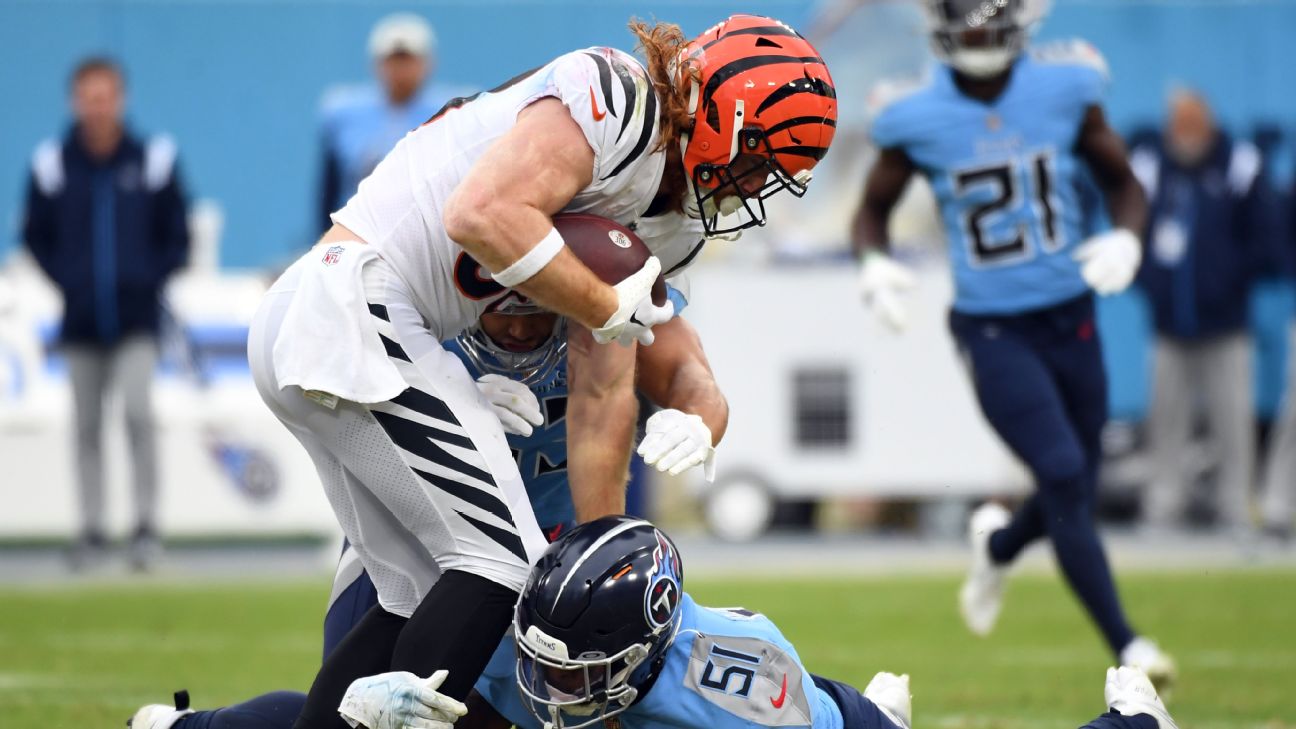 Hayden Hurst is questionable to return for Bengals vs. Chiefs