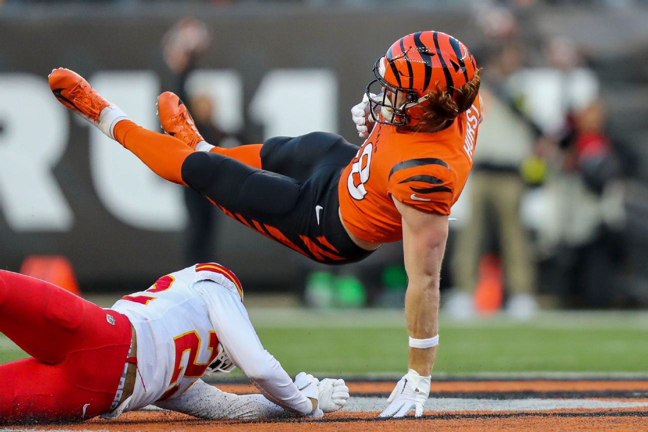 Cincinnati Bengals tight end Hayden Hurst (88) lines up for the play during  an NFL football game against the Pittsburgh Steelers, Sunday, Sept. 11,  2022, in Cincinnati. (AP Photo/Emilee Chinn Stock Photo - Alamy