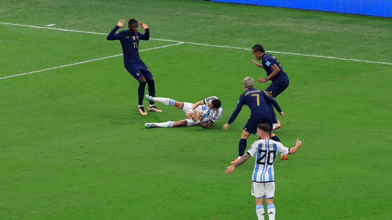 VAR Review Di Maria penalty, Otamendi red card, Thuram dive