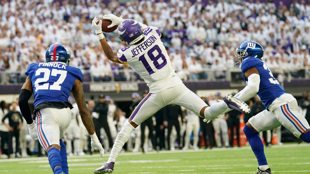 NFL on ESPN - Minnesota Vikings WR Justin Jefferson leads Mike Clay's 2023  NFL WR rankings 