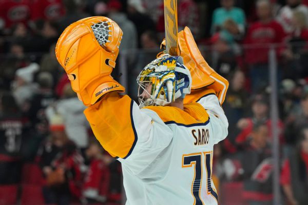 Saros stops Predators-record 64 shots in win