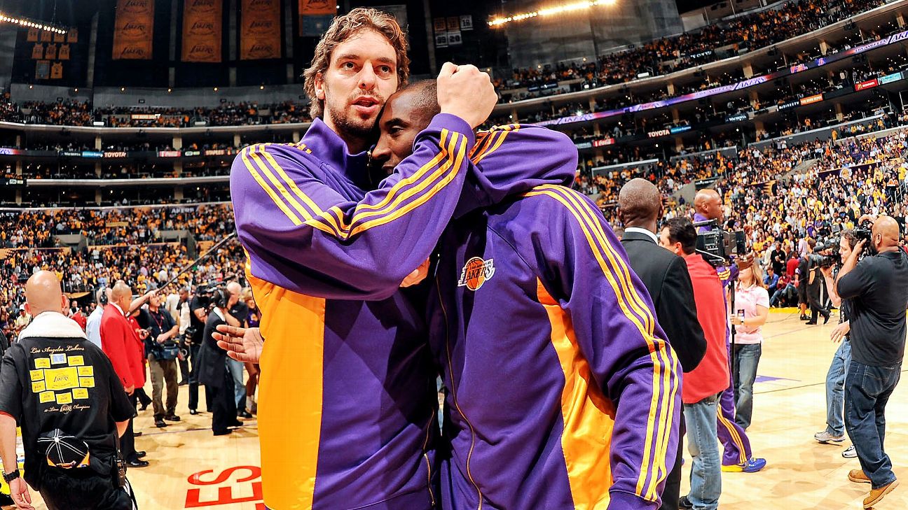 Pau Gasol gets emotional as Lakers retire his No. 16 jersey; Vanessa Bryant  speaks at ceremony
