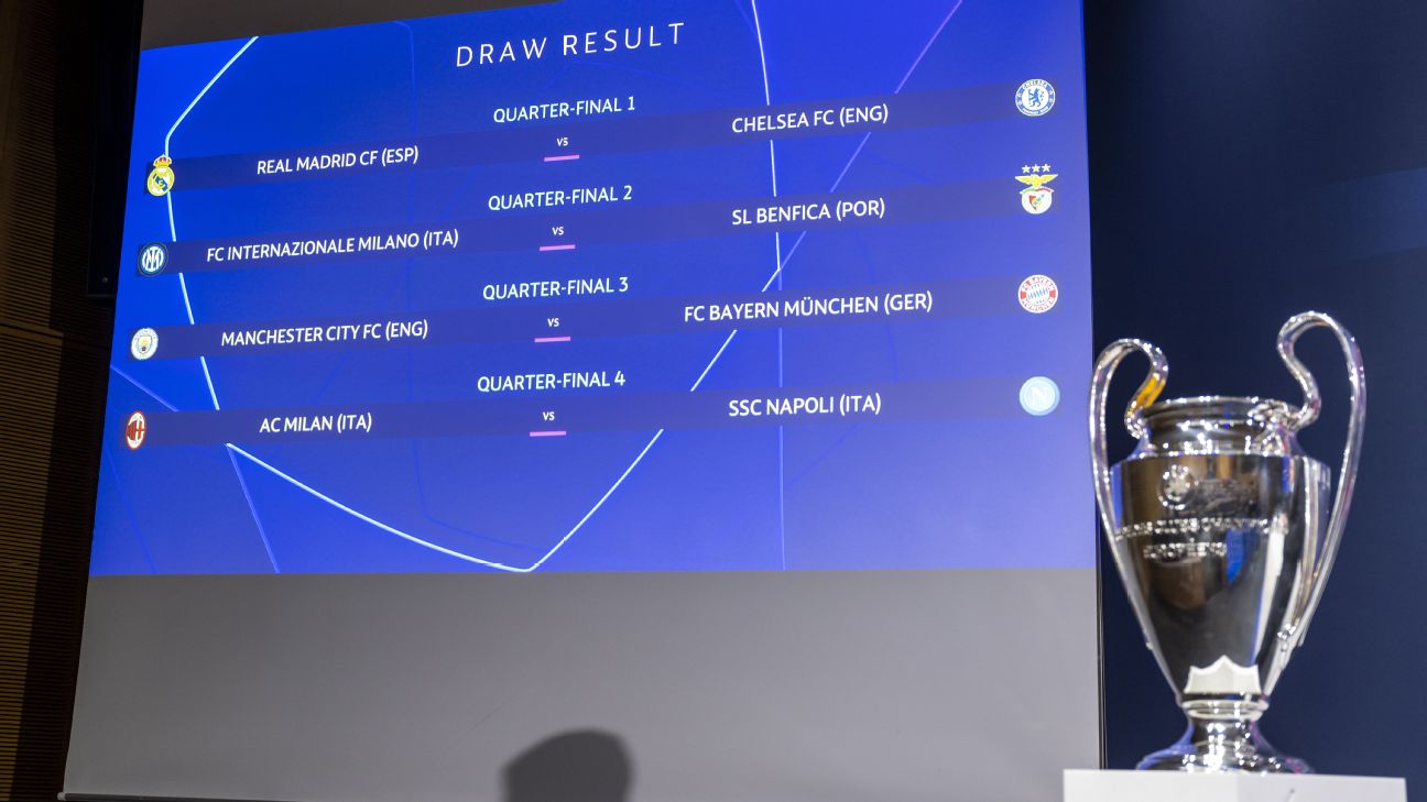 Sorteio da Champions League definirá duelos das quartas de final