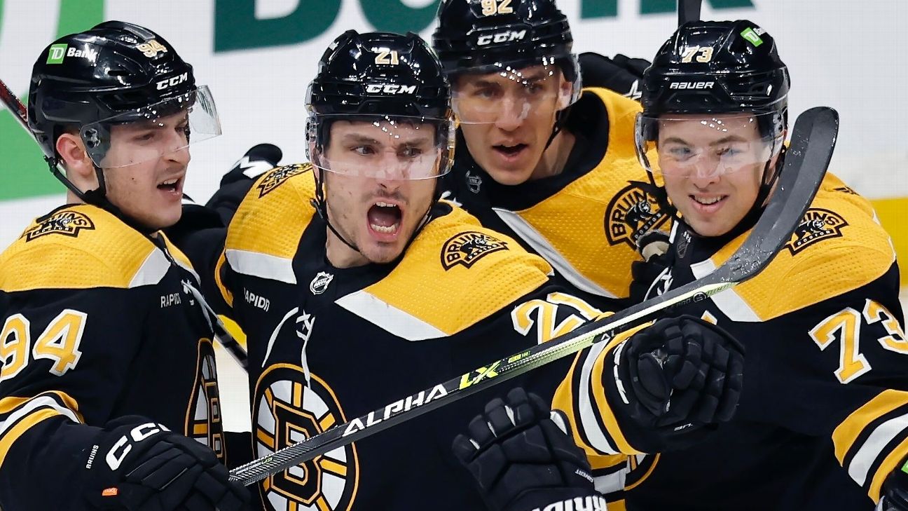 The Boston Bruins acknowledge their fans after their 5-1 loss to