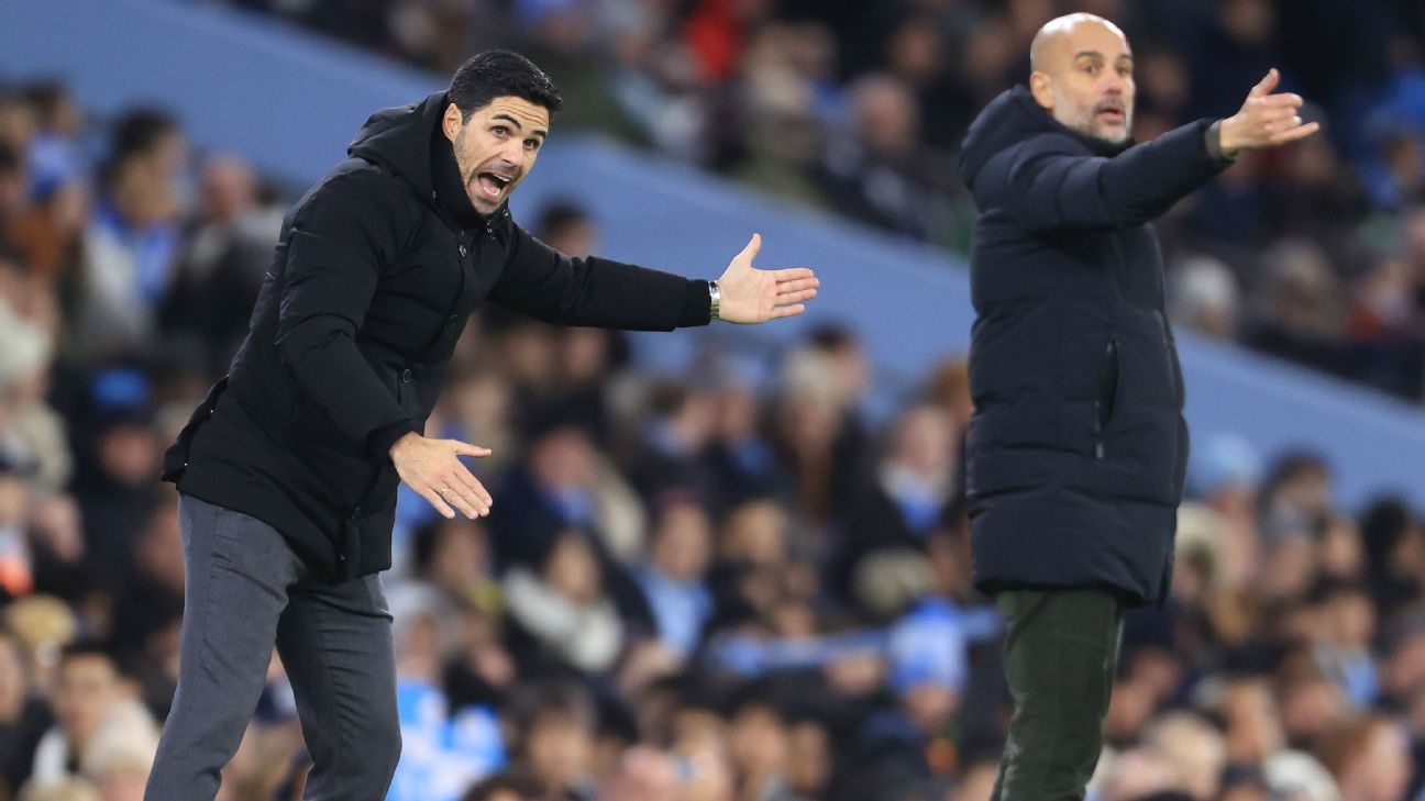 Follow live: Arsenal host Man City in clash of title rivals