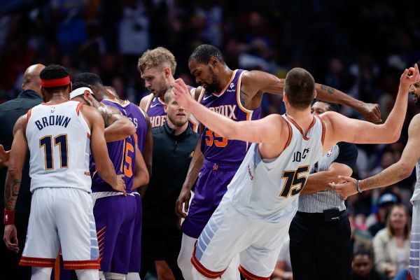 KD gets tech for shoving Jokic in sideline dustup