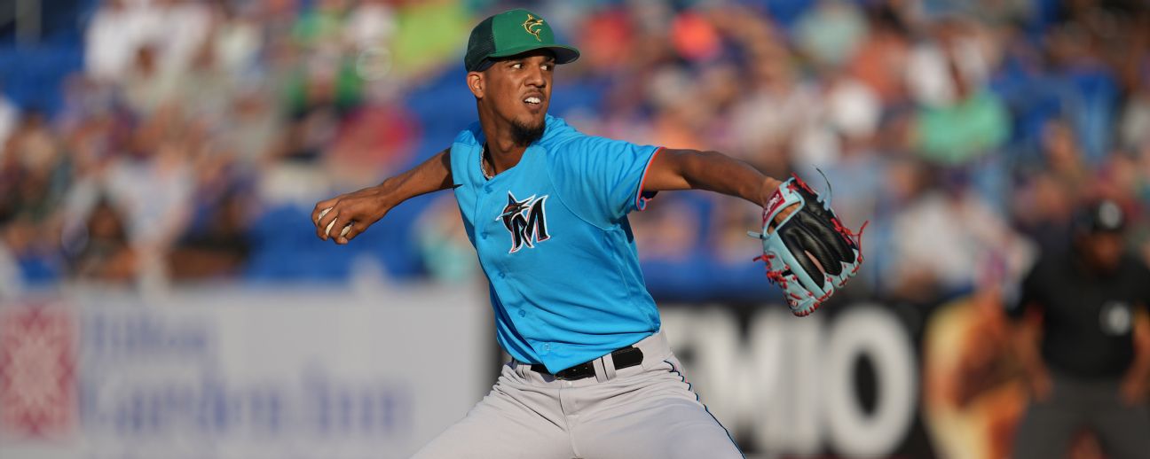 Miami Marlins starting pitcher Eury Perez (39) in action during a